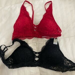 Lace bralette size large. Black is new with tags. Red is new without tags. $10
